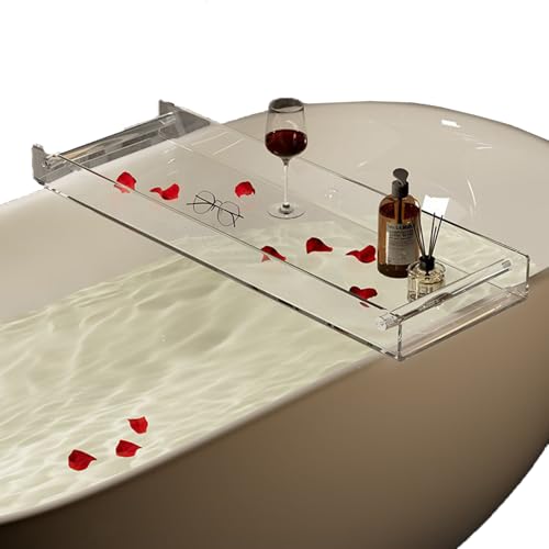 Badewannen-Ablage aus Acryl, 70 cm, für Handtücher, Weinkerzen, transparentes Badezimmer-Regal und Theke, stilvolles Badewannenzubehör für Entspannung
