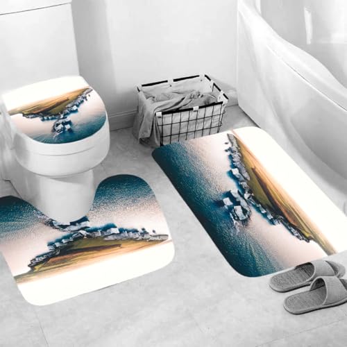 3-Teilige Badezimmer Garnitur Meer rutschfeste & Waschbare Badematte Mit U-Ausschnitt, Toiletten-Vorleger, Saugstark 45X75Cm