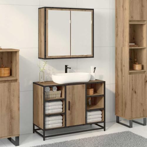 Owoxanthellate Badezimmer Spiegelschrank Artisan Eiche 65x20x60 cm, Wandmontage Badmöbel mit Tür, Regal und großem Spiegel, Modernes Badregal für kleine Bäder & Gäste WC