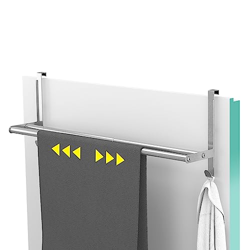 MDCASA Handtuchhalter Tür Edelstahl - bis 2 cm Türfalz - verstellbar von 43 bis 80 cm - Türhandtuchhalter Bad - Handtuchstange doppelt (Edelstahl gebürstet)
