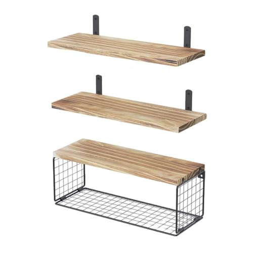 JSGHGDF Farmhouse Styles Badregale Set mit 3 eleganten Designs Holz Schweberegal Zubehör für Toilettenpapier und Handtücher