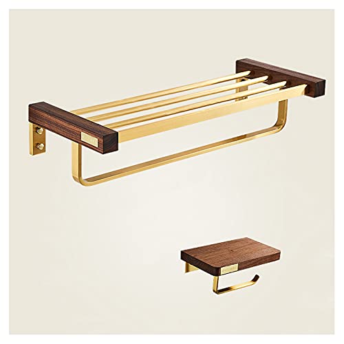 TOMYEUS Bad Badezimmerregal, Handtuchhülle for, Wandmontage Dusche Lagerung Wandmontierte Perfekt for Schlafzimmer Dekor Shelevings Walnuss Goldene Bathroom Shelf (Color : B)