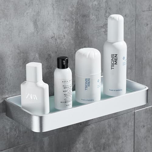 DUFU Duschregal Ohne Bohren Kein Schaden Wandmontage Badezimmerablagen mit Abnehmbar Gehärtetes Glas Regal Nicht Rostet Nicht Schimmelig Aluminium Organizer 25cm Silber