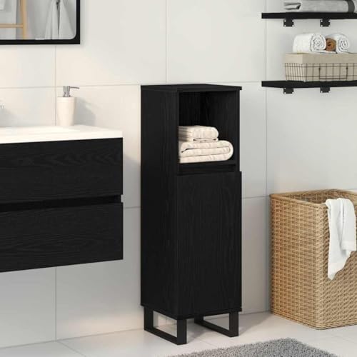 Mhdvray Badezimmerschrank schmal 30x30x100 cm Schwarz Eiche Sideboard mit Tür Badregal platzsparend für kleine Badezimmer Küche & Flur