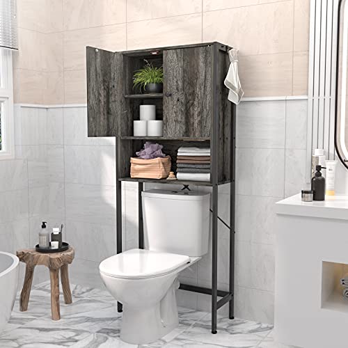 Ecoprsio Toilettenregal für Toilettenständer, Badezimmer-Organizer, Regal über der Toilette, freistehend, platzsparend, WC-Ständer mit 2 Haken, Eiche Braun