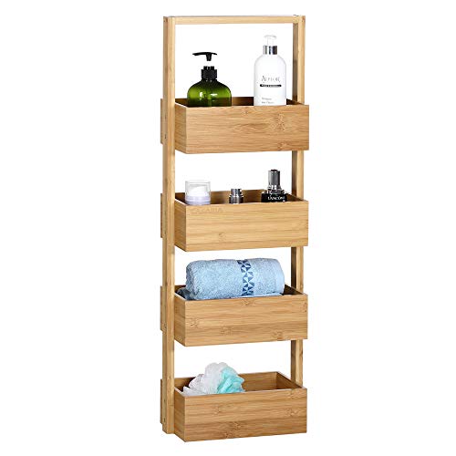 Casaria® Badregal mit 4 Körben Stehend Schmal Bambus Holz 88x16x28cm Ablagen Standregal Küche Badezimmer Küchenregal Korbregal Bad Regal Organizer