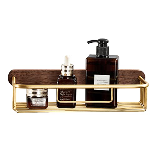 Duschregal Wandmontierter Duschkorb Kein Bohren Badregal Rostfrei Selbstklebend Holz/Raum Aluminium for Badezimmer Toilette,Schwarz B (Color : Golden B)