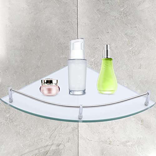 Esyogen Duschregal Badregal 6mm Hartglas Glasablage für Badezimmer Regal,mit 2 Klammer,Edelstahl Duschablage für Küche Wohnzimmer Badezimmer,bis 6 kg