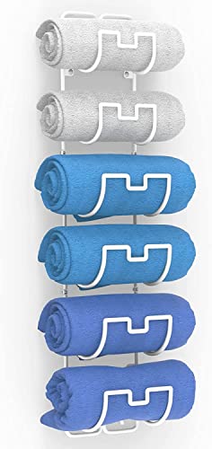 Handtuchhalter zur Wandmontage, Hängend Handtuchstange fürs Badezimmer mit 6 Fächern, Badetuchhalter Gästehandtuchhalter, Platzsparendes Badzubehör Handtuchhalter (Weiß)
