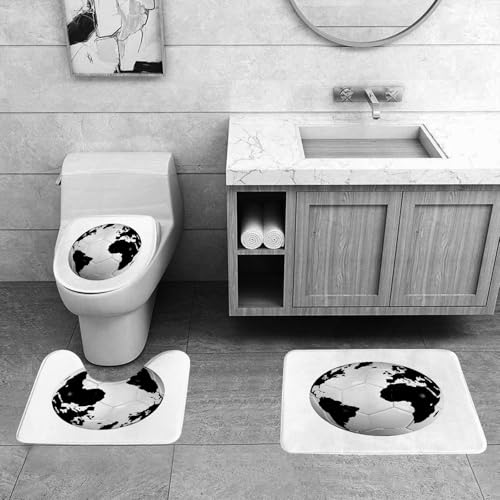 EMCLKS Badezimmermatten 3 Stück rutschfeste Badematte Teppiche, Badezimmer-Garnitur,U-fö rmiger Teppich,Weltkarte Fußball-Cup 2010 Unterhaltsam, Leichte Anti,Waschbar Matte