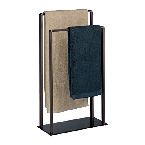 Relaxdays Handtuchständer, Bronze-schwarz freistehend, 2 Stangen, modern, Metall, Handtuchhalter, HxBxT: 80 x 45 x 20 cm