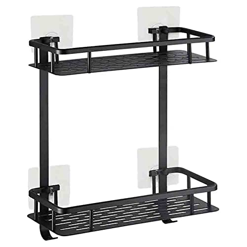 Laimew Duschregal, Badregal ohne Bohren Aluminium Selbstklebendes Badregal mit Hängenden Haken (2 Etagen