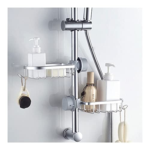 2 Stück Eckregal Bad Badregal, Teleskop Duschregal Höhenverstellbar Badezimmer Regal, Kein Bohren Notwendig (Color : Silver)