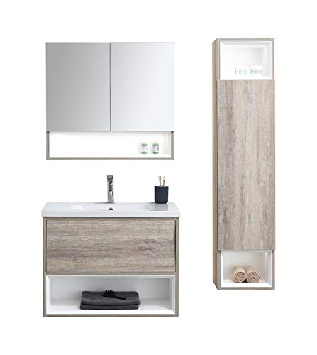 Badezimmer Badmöbel Set Sierra 100cm - Unterschrank Schrank Waschbecken Spiegelschrank Spiegel LED