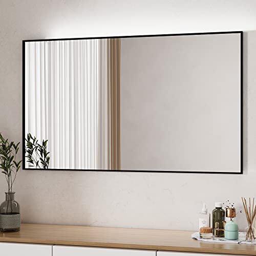 Boromal Spiegel Schwarz 100x60cm Rechteckiger Spiegel mit Metall Rahmen Badspiegel Schwarz Wandspiegel Schwarz für Badezimmer, Waschräume, Schlafzimmer