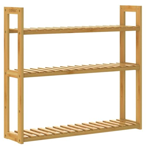 Casaria® Wandregal Holz Hängeregal 60x54cm 3 Ablagen Belastbarkeit 30kg Bad Wohnzimmer Flur Kinderzimmer Regal Küchenregal Bücherregal Wanddeko Bambus