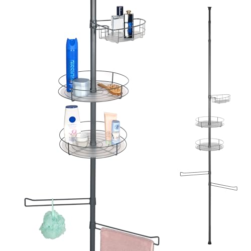 bremermann Teleskop-Badregal, 3 Körbe, 2 Handtuchstangen, Teleskop-Stange bis max. ca. 290 cm (grau)