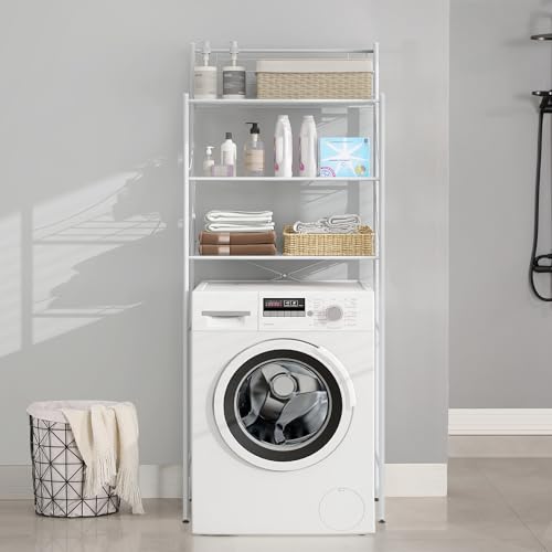 MALLBOO Waschmaschinenregal ohne Bohren 3 Ebenen Badezimmerregal, Edelstahl Toilettenregal,Platzspare nder Badezimmerträger?Weiß?