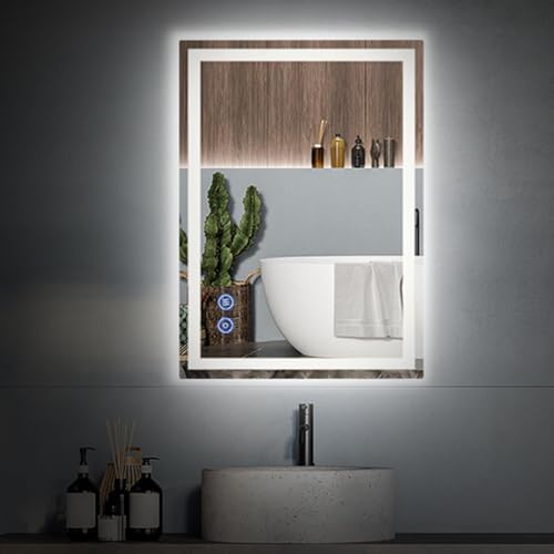 SANYCASA Badspiegel mit Beleuchtung 50x70 cm Wandspiegel mit Touch-Schalter Beschlagfrei 3 Lichtfarben Dimmbar Speicherfunktion Antibeschlag