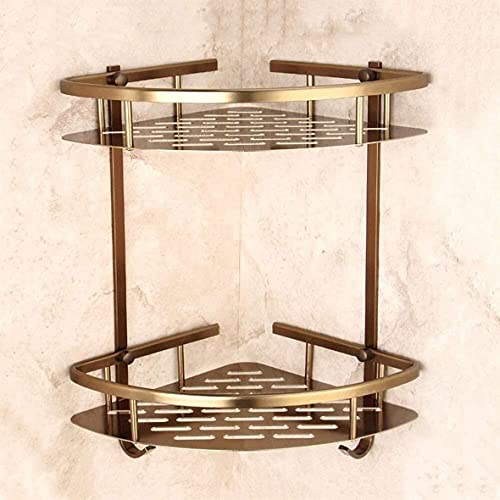 AOOPOO Eckregal für Dusche, langlebig, 2 Ebenen für Dusche, Eckregal aus Messing, Eckrahmen, Europäischer Korb, Wandmontage, WC, Badregal