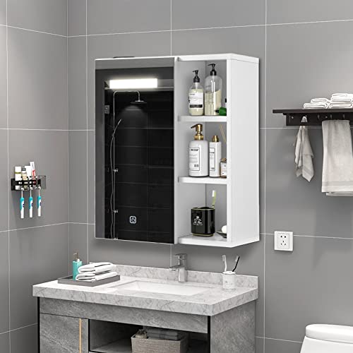 TUKAILAI LED Spiegelschrank Bad mit Beleuchtung Beleuchtet und lichtschalter, Badezimmerschrank mit 1 Spielgeltüren Wandschrank für Badezimmer