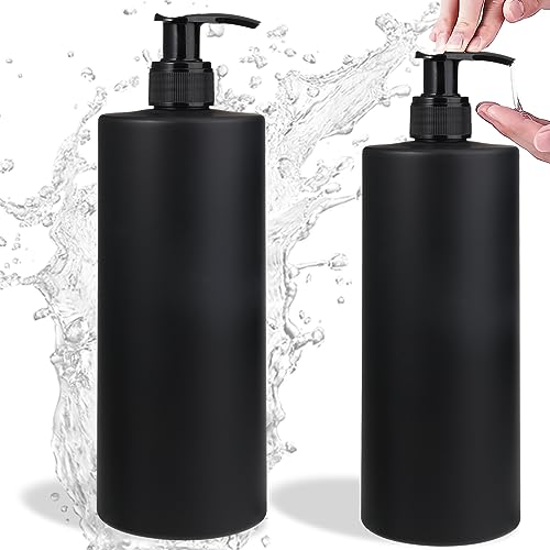 2 Stück Plastikflaschen zum Befüllen,Seifenspender Set Schwarz Matt,Multifunktional Dispenser Pumpflasche für Shampoo,Duschgel,Handseif e,Seifenspender Kunststoff für Küche und Badezimmer