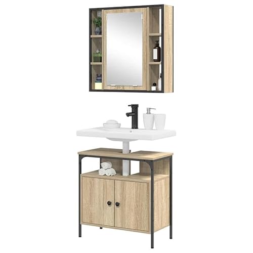 Eleganz Badezimmermöbel-Set 2-teilig mit Regal und Tür aus Holzwerkstoff - Modernes Badregal für Stauraum & Ordnung - Platzsparendes Design für kleine Bäder