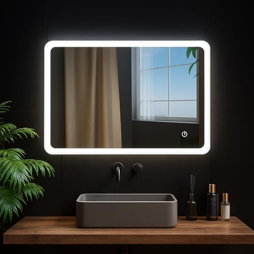AllRight LED Badspiegel mit Touch-Schalter, 70x50cm, Badezimmerspiegel mit Beleuchtung
