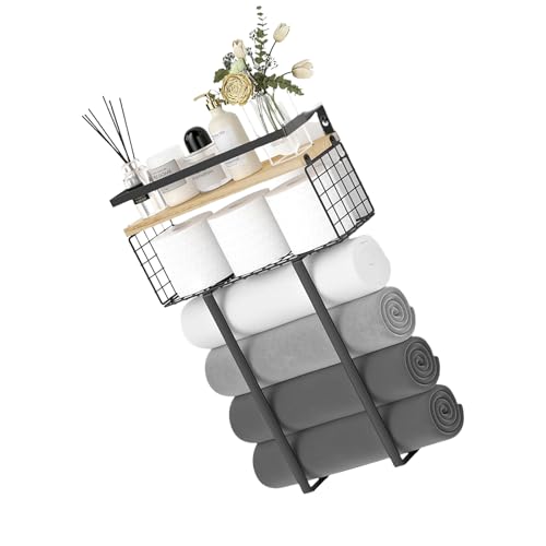 Vertikaler Handtuchhalter aus Holz, zur Wandmontage, 2-lagig, mit Gittern, Metallrahmen, Holzregal, Badezimmer-Organizer mit Drainage-Design