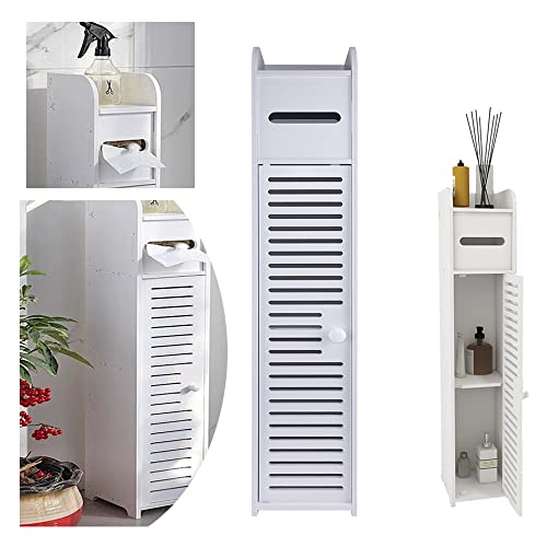 Badezimmerschrank Hochschrank für Badezimmer, Badregal Standschrank Badschrank mit Toilettenpapierhalte, 4-Tier Einzelne Tür Boden Stehender Schrank, Toilettenpapier Lagerung mit Schubladen, H32''