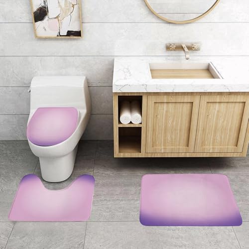 EMCLKS Badezimmermatten 3 Stück rutschfeste Badematte Teppiche, Badezimmer-Garnitur,U-fö rmiger Teppich,Set mit modernen Pastelltönen in Lavendel, Rosa und Lila,Waschbar Matte