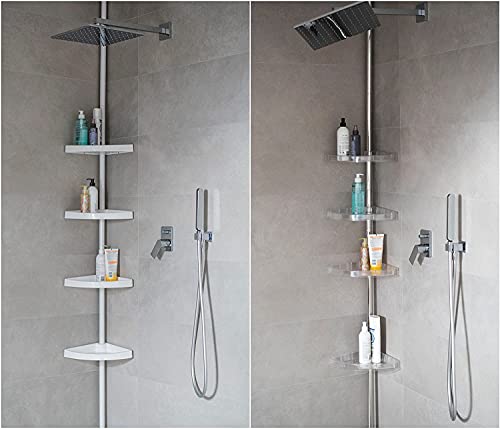 KSHandel24 BADREGAL TELESKOPREGAL 3 ODER 4 BÖDEN ZUR AUSWAHL WEISS CHROM ECKREGAL DUSCHABLAGE DUSCHREGAL 2 FARBEN UND 2 LÄNGEN (250 cm, weiss)