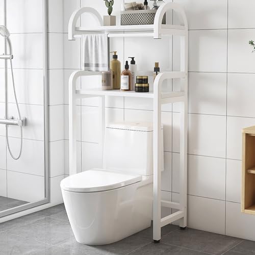 GAMAK Toiletten Regal 50/70cm Breit, Badregal Stehend Schmal, Badezimmerregal mit 2 Ablageflächen, Platzsparend, Leicht Zu Montieren Platzsparer für Kleine Räume (Color : White+White, Size : 50cm)