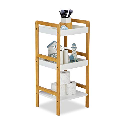 Relaxdays, 3 Ablagen, grau Badregal Bambus, Standregal, Küchenregal, offen, freistehend, HxBxT: 80 x 36 x 33 cm, Natur-weiß