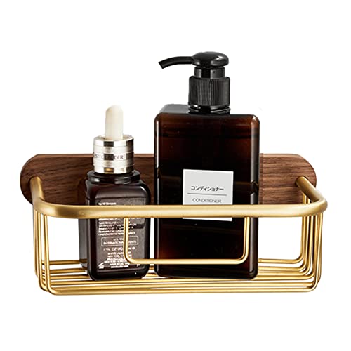 BTYKUYOO Duschregal Wandmontierter Duschkorb Kein Bohren Badregal Rostfrei Selbstklebend Holz/Raum Aluminium for Badezimmer Toilette,Schwarz B(Gold A)
