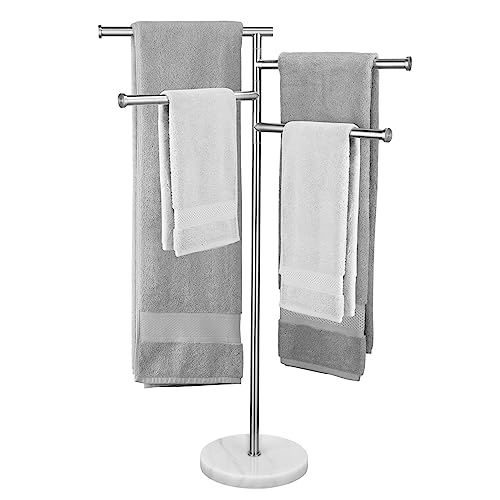 KES Handtuchhalter Stehend Handtuchhalter 4 Armig Schwenkbar Badetuchhalter Marmor Handtuchstange Bad Gebürstet, BTH219S4-2