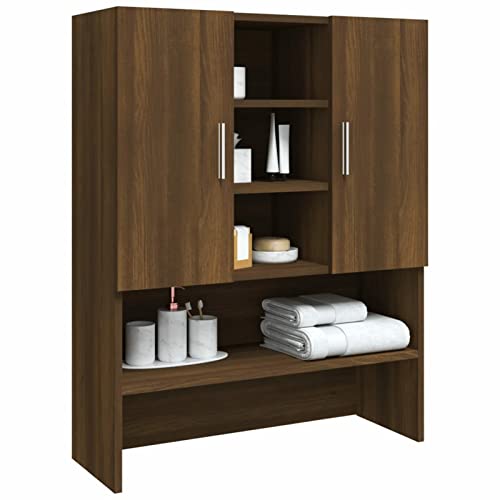 Gecheer Waschmaschinenschrank Badschrank Badezimmerschrank Toilettenregal Hochschrank Badregal Waschmaschine Überbau Bad Schrank Badmöbel, 2 Türen und die 9 Fächer,Braun Eichen-Optik 70,5x25,5x90 cm
