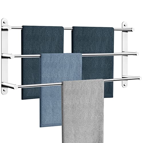 Handtuchstange Gross 80cm Ohne Bohren/Lochstanzen Doppelzweck 304 Edelstahl,Handtuchhalter,Handtuchregal Wandmontage, Wand Badetuchhalter 3 Stöckig Badetuchstange für Badzimmer und Küche