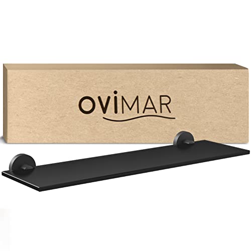 ovimar Badablage Flakstadoy | Edelstahl | schwarz matt | Glasablage zum Bohren | schwarz matt | hängend im Bad oder in der Küche | zur Ablage oder als kleines Regal für Bad Utensilien oder Bad Deko