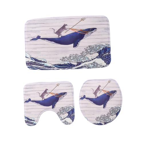 MUCKLILY Teiliges Badematte mit Wc deckelbezug Weiche Japanische Stil Badezimmerteppiche rutschfeste Waschbare Badvorleger Dekorative Badezimmer Garnitur