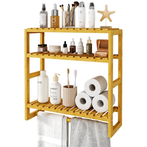 Bamworld Badezimmer Regal Badmöbel Bambus 3 Etagen Organizer Badezimmermöbel Für die Wand Platzsparend Modern ?Bambus??42x15x42cm?