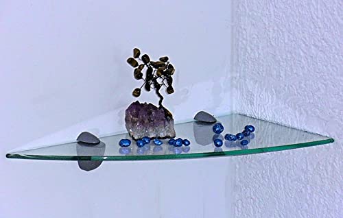 Dekoleidenschaft Wandregal aus 10mm Glas, klar, Verschiedene Formen und Größen, Glasregal, Glasboden, Glasablage, Badregal, Eckregal Bad Ablage Regal (Wandclips Mini Silber, 40x20 cm Eckregal)
