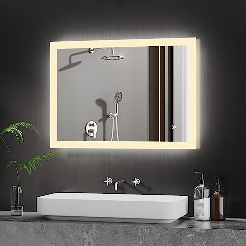 BD-Baode Badezimmer Spiegel mit LED 60x80cm LED Spiegel Wandspiegel WandSchalter mit Touchschalter und 3 Dimmbar Lichtfarbe Warmweiß Neutral Kaltweiß Rechteckiger