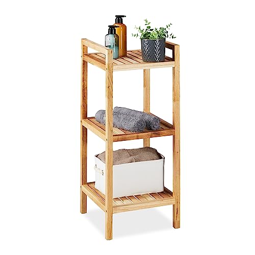 Relaxdays Aufbewahrungseinheit Badregal, Walnuss, 3 Ablagen, HxBxT: 81 x 35 x 35 cm, Standregal für Badezimmer & Küche, freistehend, Natur, 100% Holz