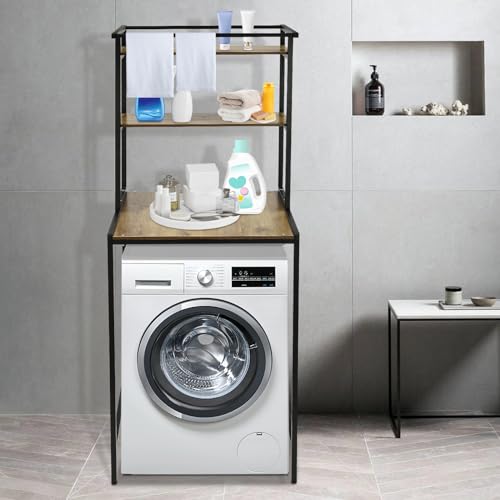 3-Etagen Badezimmer Lagerung Organizer Rack Waschmaschine Aufbewahrungsregal Waschmaschinenregal Toilettenregal Standregal Badregal Standgestell Lagerregal Badezimmerregal Holder (Schwarz+Eiche)