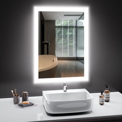 PESENXAN Badezimmer Spiegel mit Beleuchtung, 50x70cm Bad Spiegel mit licht, Kaltweiß 6500K, Explosionssicheres Glas, LED Badspiegel mit Wandschalter, IP44 Wasserdicht