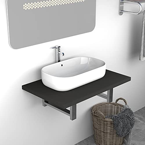 HETFTJN Badregal Grau 60x40x16,3 cm Badezimmer-Wandregal aus Holzwerkstoff und Metall mit Montageset Modernes Design Robust und Langlebig für Bad WC kleine Flure