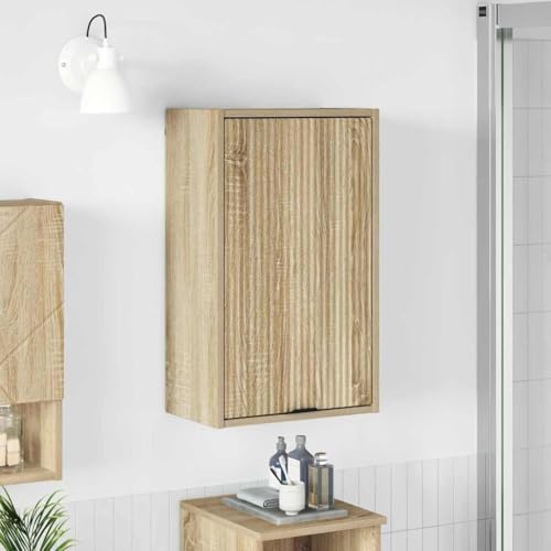 Mhdvray Badezimmerschrank Modern Wandmontiert Sonoma Eiche 39 x 23,5 x 65 cm Badmöbel mit 2 Türen Schwarzen Griffen Platzsparend Badregal für kleine Bäder WC und Gästetoilette
