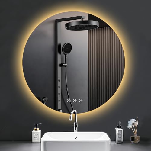 PESENXAN Runder Badezimmer Spiegel mit Beleuchtung, 60cm LED Bad Spiegel mit Licht, Antibeschlag, 3 Lichtfarben, Dimmbar, Touch-Schalter, Speicherfunktion, Rund Ip44 Wasserdicht Badezimmerspiegel