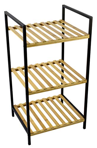 Möbelbörse Standregal aus Bambus mit 3 Ablagen Metall-Rahmen Holzregal Badregal Küche Haushalt Bücher Holz Sauna Regal HxBxT: 70x38x33cm